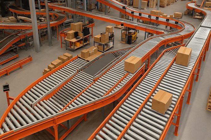 Sistema de Conveyors conectado a un HMI y trabajando con PLC