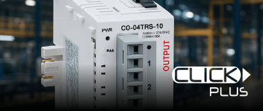 PLCs compactos Click Plus con entradas y salidas integradas, ideales para tareas de automatización y monitoreo industrial.