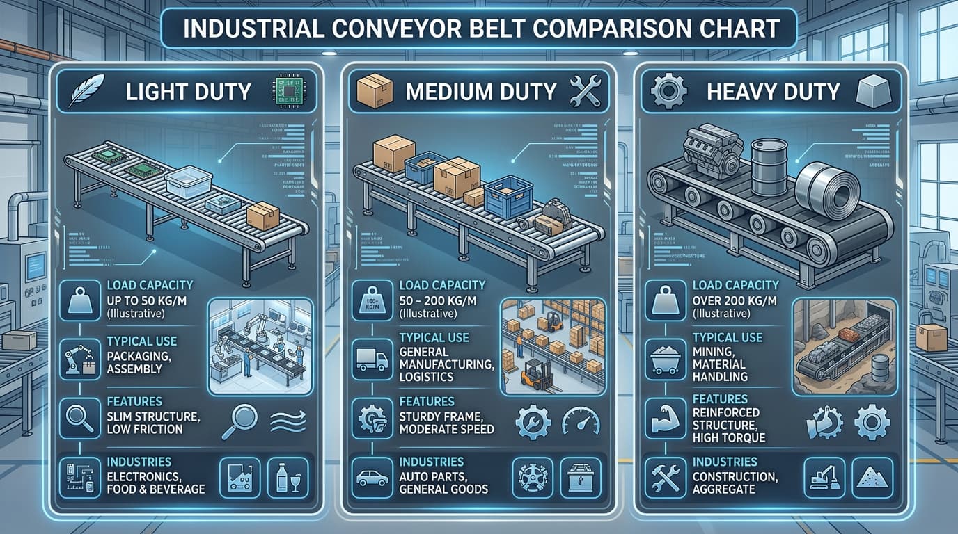 comparativo conveyor industrial carga ligera mediana pesada diferencia