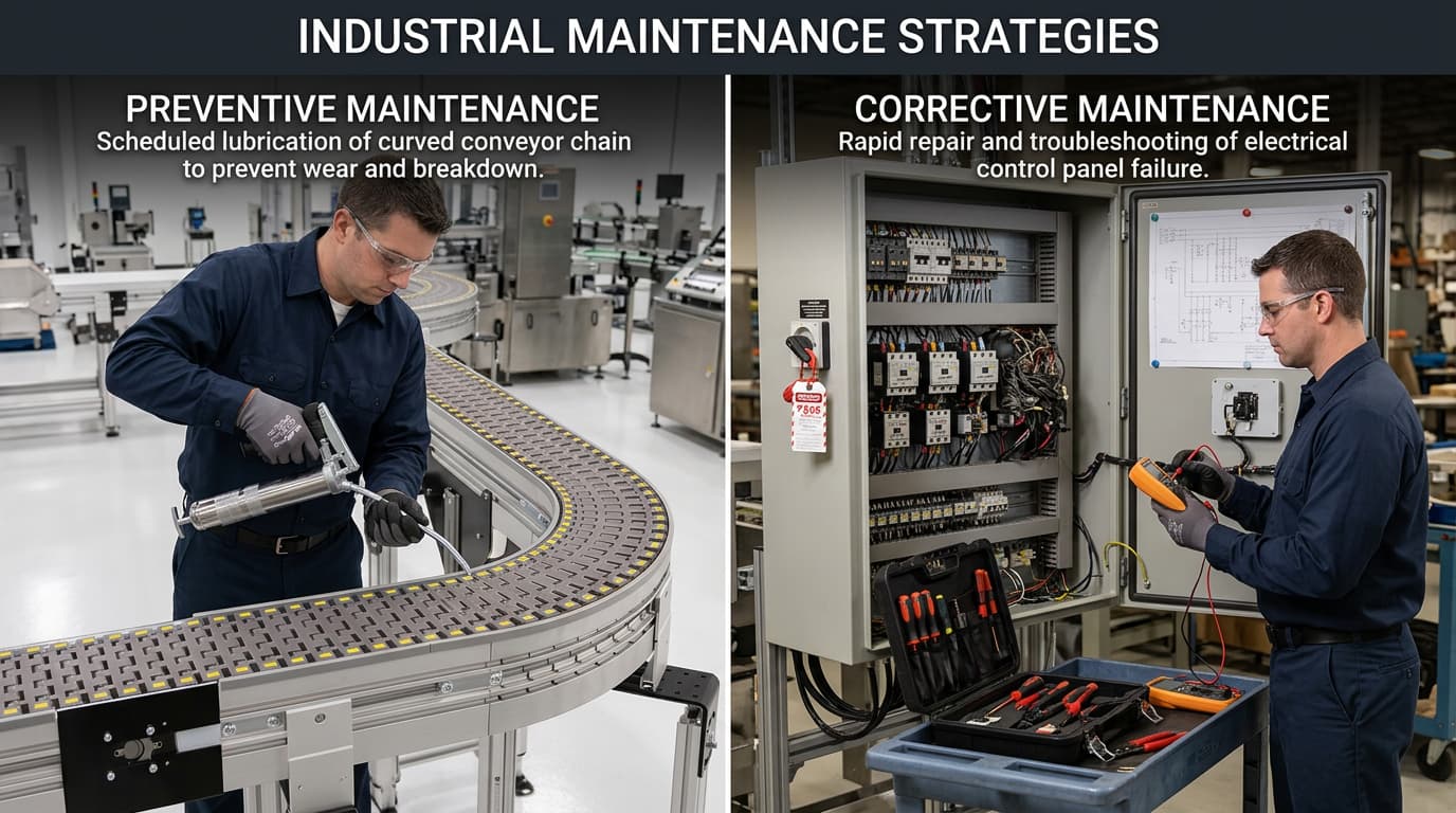 Qué incluye una póliza de mantenimiento industrial y por qué tu planta la necesita mantenimiento preventivo correctivo conveyor industrial tecnico revision sistema mecanico electrico