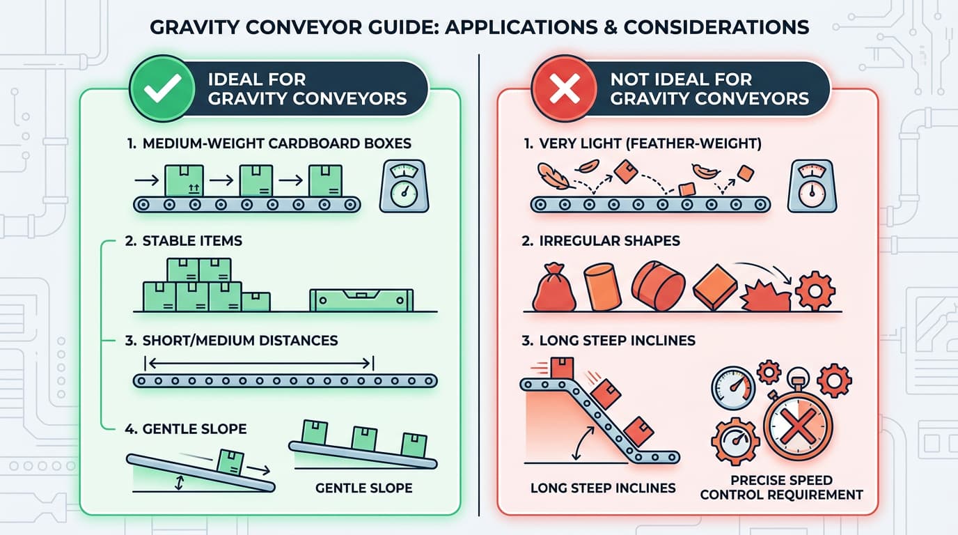 Conveyors de gravedad: aplicaciones industriales y cómo optimizar el flujo de materiales con omni metalcraft guía decisión conveyor gravedad cuándo usar cuándo no productos industriales